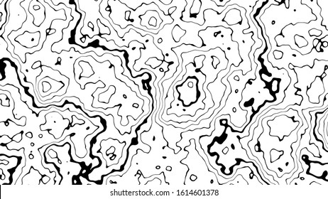 Abstract vector texture that looks like a topographical map. Black lines on a white background. 3D illustration