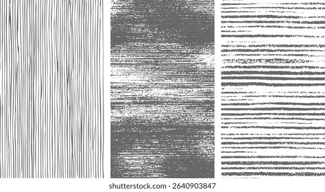 Abstract vector textures of hand drawn line art with grungy and textured effects in various arrangements for artistic design
