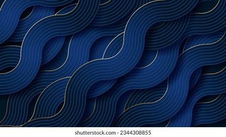 Abstract vector texure with stripes. Blue and gold lines. Navy luxury  background.