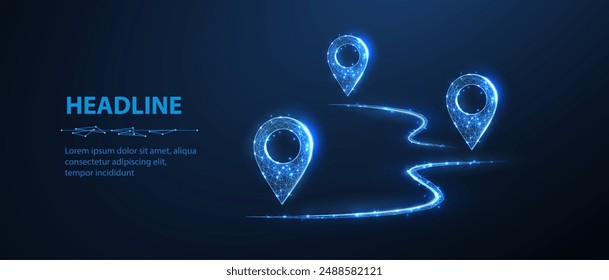 Abstract vector three pins isolated. Marker locate pin, tourist joutney, transportation delivery, map location, transport logistic, tourism navigate concept. Gps point navigation, geo pinpoint symbol