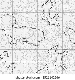 Abstract vector topographic map. Black and white background with isolines and grid.