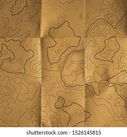 Abstract vector topographic map. Geographic background with isolines and old paper texture.