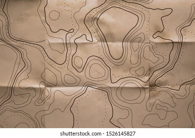 Abstract vector topographic map. Geographic background with isolines and old paper texture.