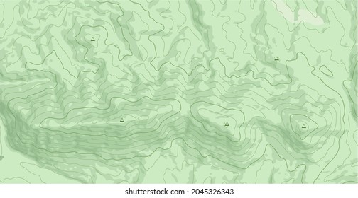 Abstract vector topographic map with isolines on green pattern background