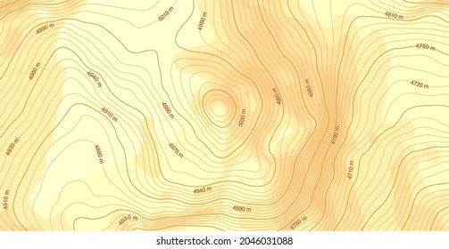Abstract vector topographic map with isolines on yellow pattern background