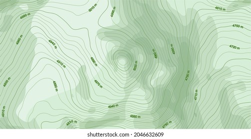 Abstract vector topographic map with isolines on green pattern background