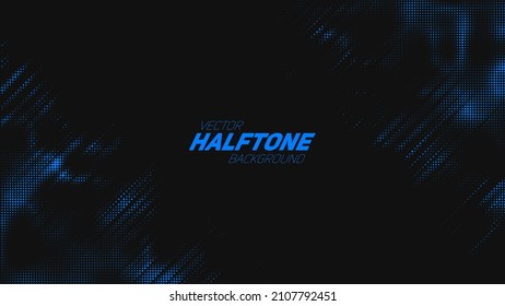 Abstract vector torn blue halftone background. Scrathed dotted texture element. Diagonal composition