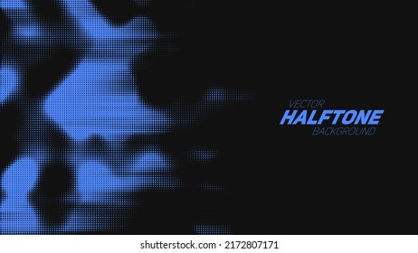 Abstract vector torn blue halftone background. Scrathed dotted texture element.