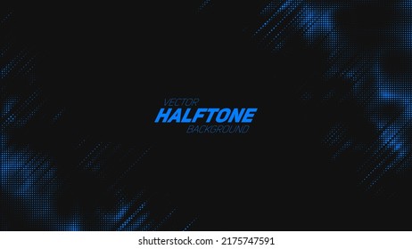 Abstract vector torn blue halftone background. Scrathed dotted texture element. Diagonal composition