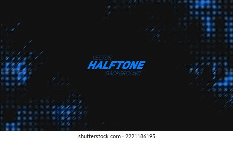 Abstract vector torn blue halftone background. Scratched dotted texture element. Diagonal composition