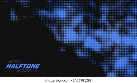 Abstract vector torn blue halftone background. Scrathed dotted texture element.