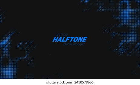 Abstract vector torn blue halftone background. Scrathed dotted texture element. Diagonal composition