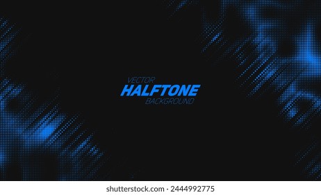 Abstract vector torn blue halftone background. Scrathed dotted texture element. Diagonal composition