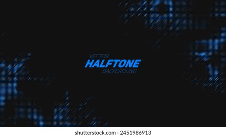 Abstract vector torn blue halftone background. Scrathed dotted texture element. Diagonal composition