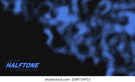 Abstract vector torn blue halftone background. Scrathed dotted texture element.