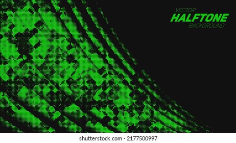 Abstract vector torn green halftone corner wave. Scrathed dotted texture element.
