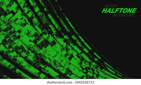 Onda de esquina de semitono verde rasgado vector abstracto. Elemento de textura punteada rayada.
