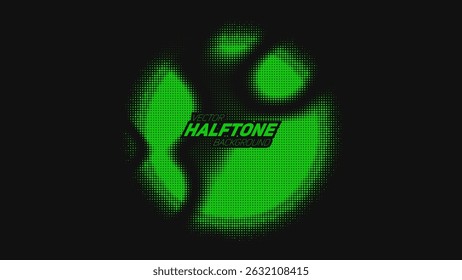 Abstracte vectorgescheurde groene halftoon vervormde bol. Gekartelde gestippelde textuur element. Punt glitch