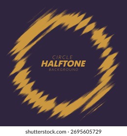 Abstract vector torn halftone fluid circle frame. Scratched dotted pop art wavy dynamic ring.