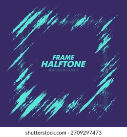 Abstract vector torn halftone fluid square frame. Scratched dotted pop art dynamic frame.