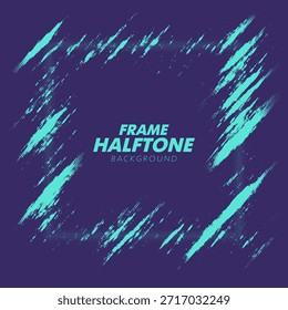 Abstract vector torn halftone fluid square frame. Scratched dotted pop art dynamic frame.
