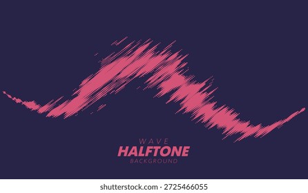 Vetor abstrato rasgado onda de fluido de meio-tom. Textura dinâmica ondulada pontilhada de pop art.