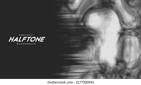 Abstract vector torn monochrome halftone background. Scrathed dotted texture element.