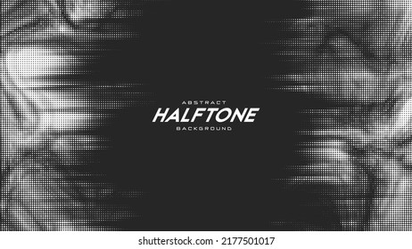 Abstract vector torn monochrome halftone background. Scrathed dotted texture element.
