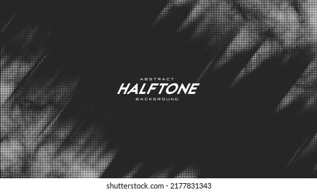 Abstract vector torn monochrome halftone background. Scrathed dotted texture element. Diagonal composition