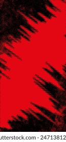 Abstract vector torn monochrome halftone background. Scrathed dotted texture element. Diagonal composition
