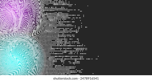 Abstract vector torn monochrome halftone background. Scrathed dotted texture element.