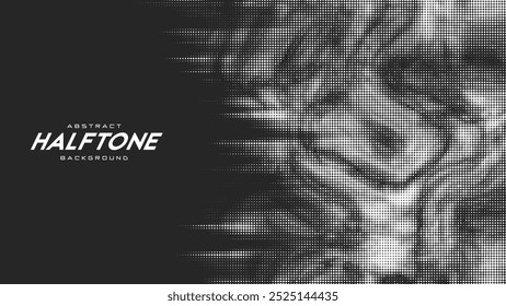 Abstract vector torn monochrome halftone background. Scrathed dotted texture element.