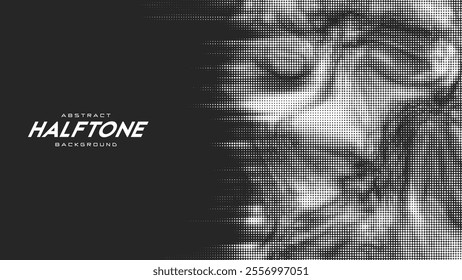 Abstract vector torn monochrome halftone background. Scrathed dotted texture element.