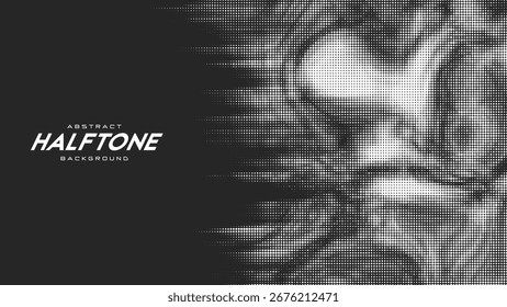 Abstract vector torn monochrome halftone background. Scrathed dotted texture element.