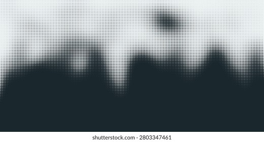 Abstract vector torn monochrome halftone background. Scrathed dotted texture element.