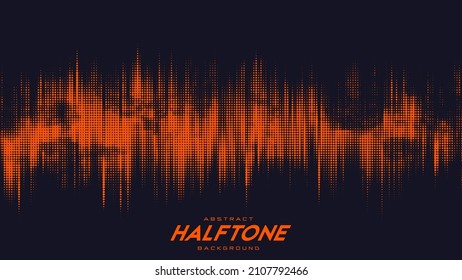 Abstract vector torn orange halftone sound wave. Scrathed dotted texture element.