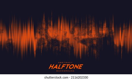 Abstract vector torn orange halftone sound wave. Scrathed dotted texture element.