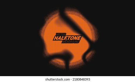 Abstract vector torn orange halftone distorted sphere. Scrathed dotted texture element. Point glitch