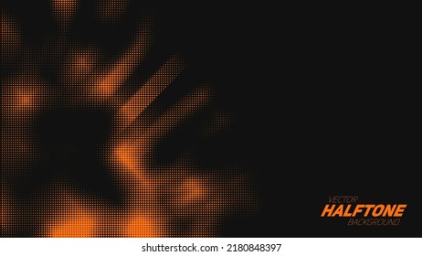 Abstract vector torn orange halftone background. Scrathed dotted texture element.