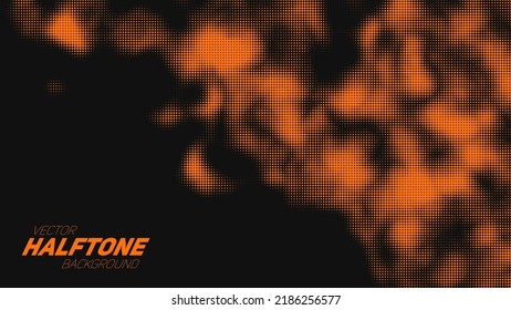 Abstract vector torn orange halftone background. Scrathed dotted texture element.