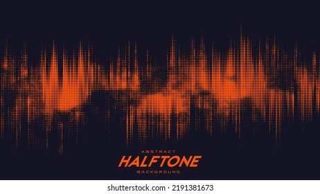 Abstract vector torn orange halftone sound wave. Scrathed dotted texture element.