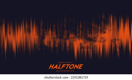 Abstract vector torn orange halftone sound wave. Scrathed dotted texture element.