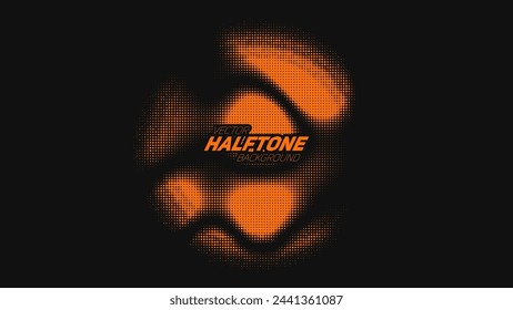 Abstract vector torn orange halftone distorted sphere. Scrathed dotted texture element. Point glitch