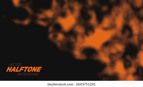 Abstract vector torn orange halftone background. Scrathed dotted texture element.
