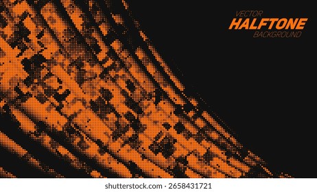 Onda de esquina de semitono naranja desgarrado de Vector Abstractas. Elemento de textura punteada rayada.