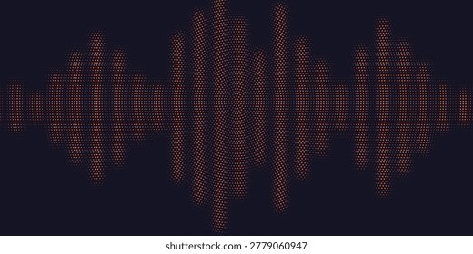 Abstract vector torn orange halftone sound wave. Scrathed dotted texture element.