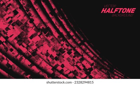 Abstract vector torn red halftone corner wave. Scrathed dotted texture element.
