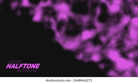 Abstract vector torn violet halftone background. Scrathed dotted texture element.
