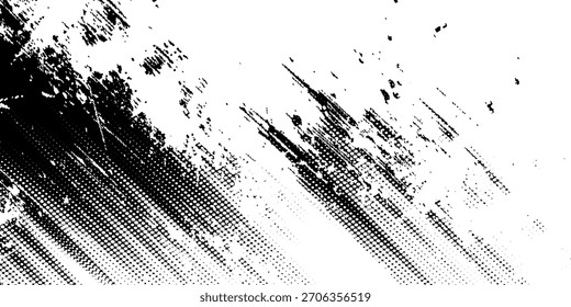 Fondo de semitono monocromo tornado de Vector Abstractas. Elemento de textura de puntos rayados. Ilustración vectorial