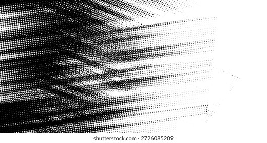 Fondo de semitono monocromo tornado de Vector Abstractas. Elemento de textura de puntos rayados. Ilustración vectorial